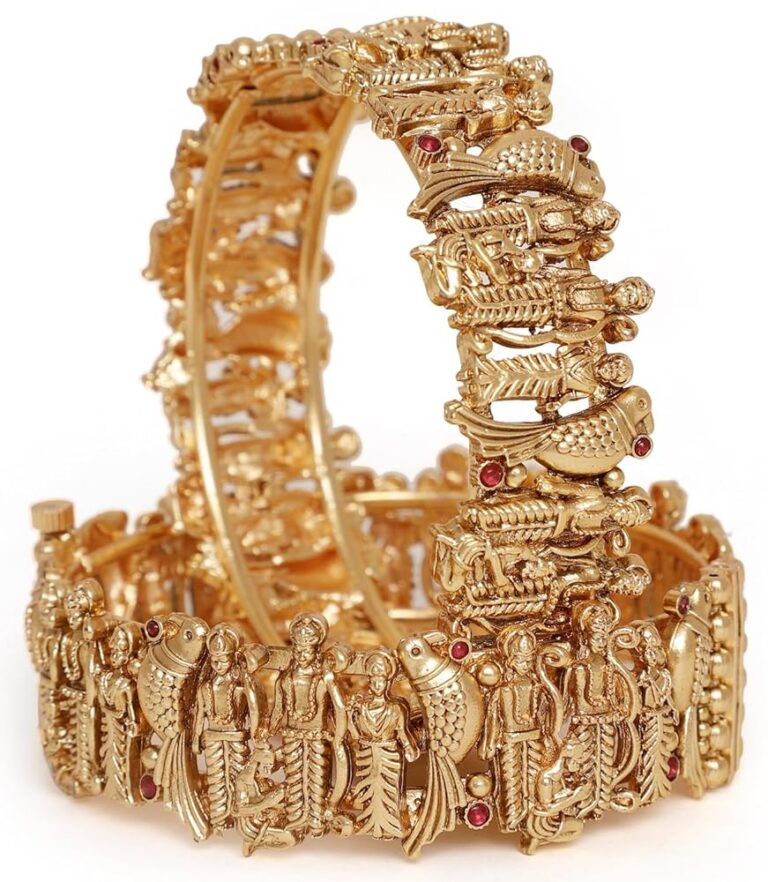 Shining Diva Fashion 18k Gold Plated Lord Ram Sita Bangles for Women | Set of 2 Bangles Set | Latest Stylish Traditional Kada Bangles | Just Like Real Gold Jewellery | Ram...