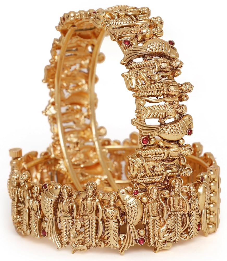 Shining Diva Fashion 18k Gold Plated Lord Ram Sita Bangles for Women | Set of 2 Bangles Set | Latest Stylish Traditional Kada Bangles | Just Like Real Gold Jewellery | Ram...