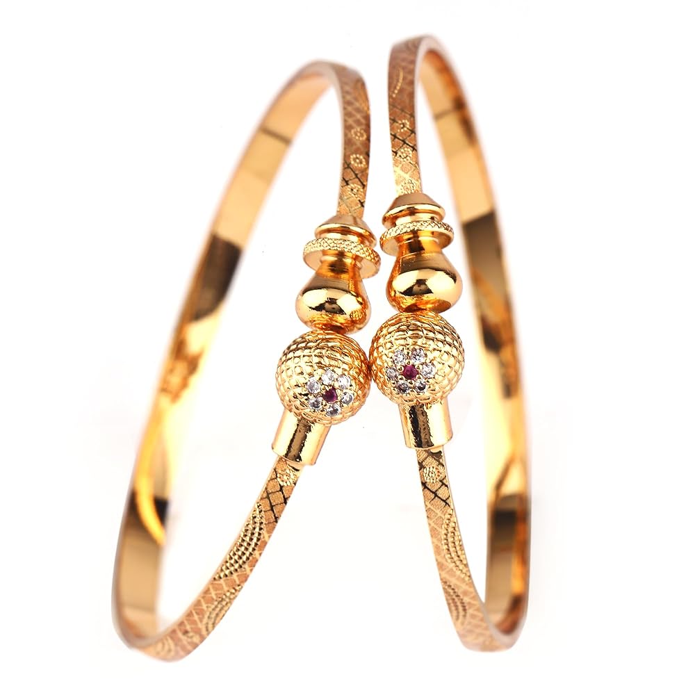 Shining Diva Fashion Set Of 2 Latest Traditional Design 18k Gold Plated Adjustable Bracelet Bangles for Women (Golden)(15234b)