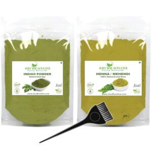 Shudh Online Indigo and Henna Powder Organic for Hair Colour (200 Grams each - 400 grams), Avuri and Mehandi, Neela Amari, Natural Mehndi, Neel Patti, Neelayamari, Neli Aku,...