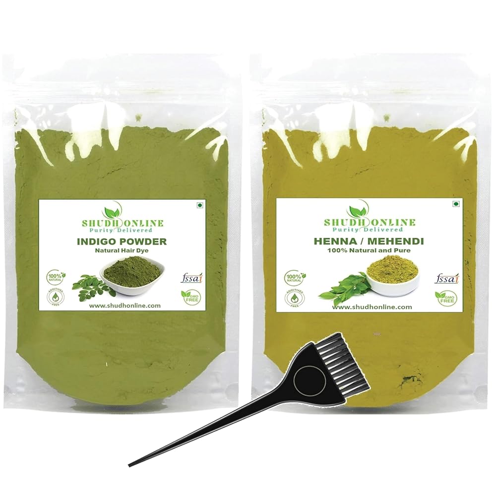 Shudh Online Indigo and Henna Powder Organic for Hair Colour (200 Grams each - 400 grams), Avuri and Mehandi, Neela Amari, Natural Mehndi, Neel Patti, Neelayamari, Neli Aku,...