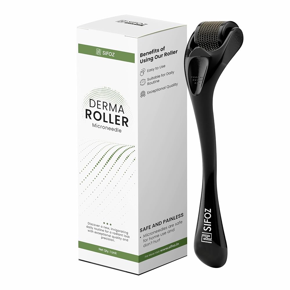 Sifoz Derma Roller For Hair Growth 1 mm With 540 Titanium Needles Microneedle Roller For Face, Body, Scalp and Beard | For Women and Men | Reduces Acne Scars | Repairs Damaged...