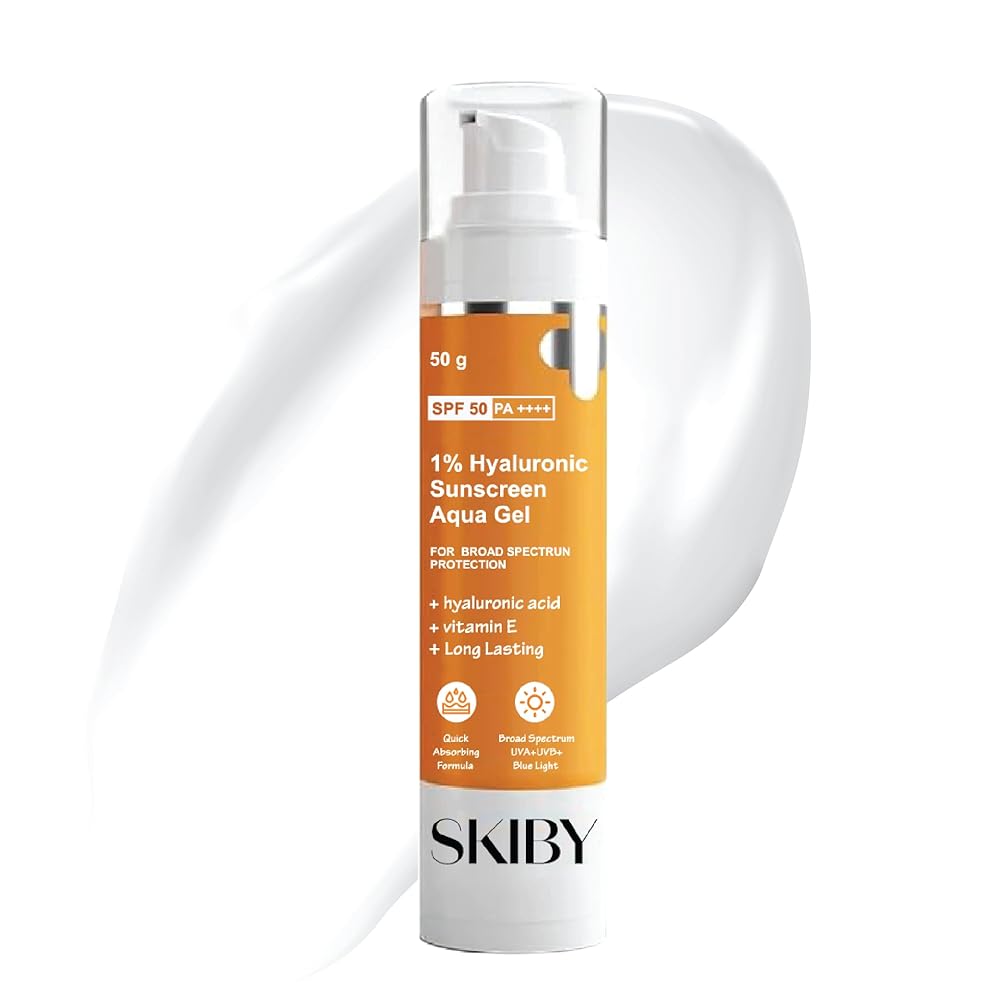 SKIBY 1% Hyaluronic Sunscreen Aqua Gel SPF 50 PA++++ - Lightweight, Non-Greasy, Broad Spectrum UVA & UVB Protection, 50g