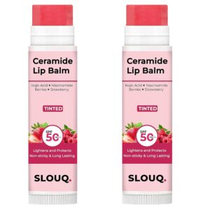 Slouq Tinted Ceramide Lip Balm - Kojic Acid & Niacinamide - SPF50 PA+++ - Lip Lightening & Protection - Non-Sticky & Long Lasting - 5gm (Pack Of 2), Pink