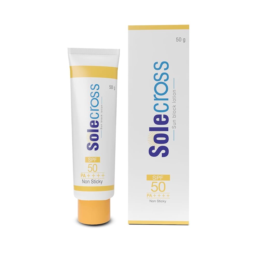 Solecross Sun block Lotion - SPF 50+ PA++++ | Non-Sticky Formula Based Water Resistant Sunscreen | Protection against UVA/UVB Rays (50g)