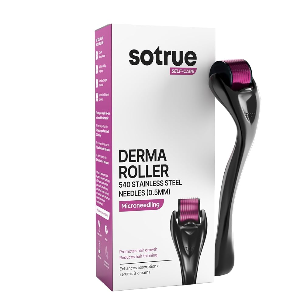 Sotrue Derma Roller For Hair Growth 0.5 mm With 540 Stainless Steel Needles | Repairs Damaged Hair, Activates Hair Follicles | Reduces Acne Scars | Safe & Effective To Use