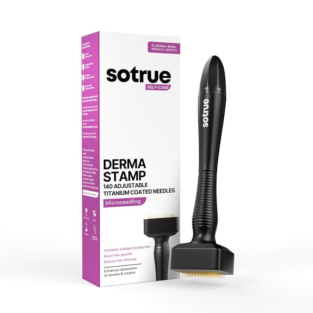 Sotrue Derma Stamp for Hair Growth | Titanium Coated Adjustable Needles 0.25mm to 3mm | 140 Microneedling Stamp for Skin Repair, Face, Hair & Beard Growth | Reduces Acne Scars |...