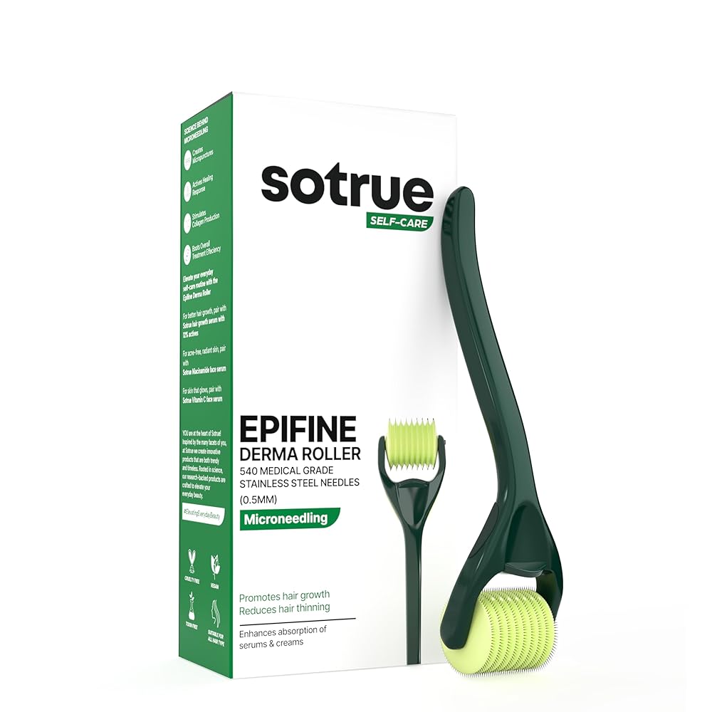 Sotrue Epifine Derma Roller For Hair Growth 0.5 mm with 540 Medical Grade Stainless Steel Needles | Repairs Damaged Hair, Activates Hair Follicles | For Face, Hair Fall & Hair...
