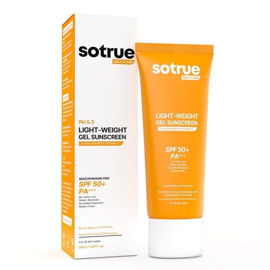 Sotrue Lightweight Gel Sunscreen SPF 50+ PA+++ for Face | Matte Finish & Water-Resistant | No White Cast, 1% Niacinamide & Vitamin C | Broad Spectrum UV Protection |...