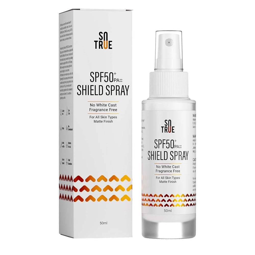 Sotrue SPF50+ Shield Spray Face & Body Fluid Sunscreen | Water Resistant With Zinc Oxide | No White Cast, No Added Fragrance | Fast Absorbing PA++++ Spray For All Skin Types, 50ml