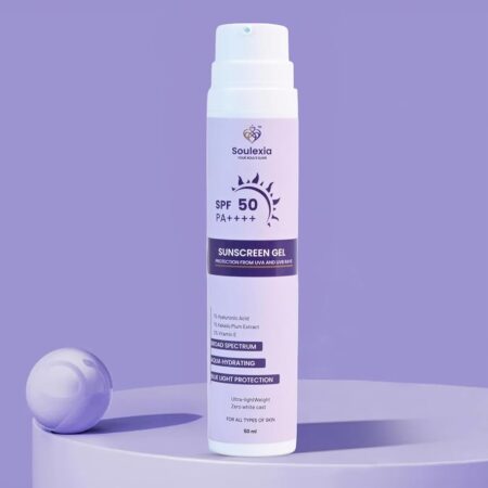 Soulexia 1% Hyaluronic Acid Sunscreen Gel SPF 50 PA++++ | Ultra-Light, Hydrating, Non-Greasy | No White Cast | For Oily & Dry Skin | Broad Spectrum & Blue Light Protection | For...