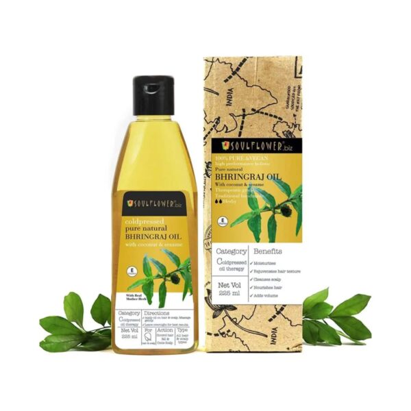 Soulflower Coconut & Sesame Coldpressed Pure Natural Bhringraj Hair Oil - (120ml) - Soulflower