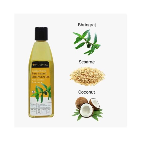 Soulflower Coconut & Sesame Coldpressed Pure Natural Bhringraj Hair Oil - (120ml) - Soulflower