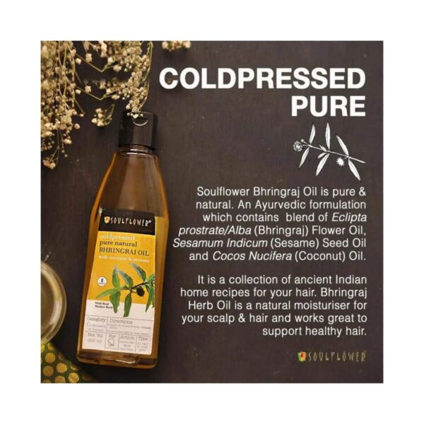 Soulflower Coconut & Sesame Coldpressed Pure Natural Bhringraj Hair Oil - (120ml) - Soulflower