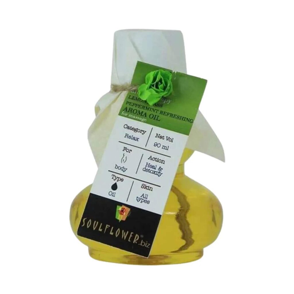 Soulflower Lemongrass Peppermint Refreshing Aroma Massage Oil - (90ml) - Soulflower