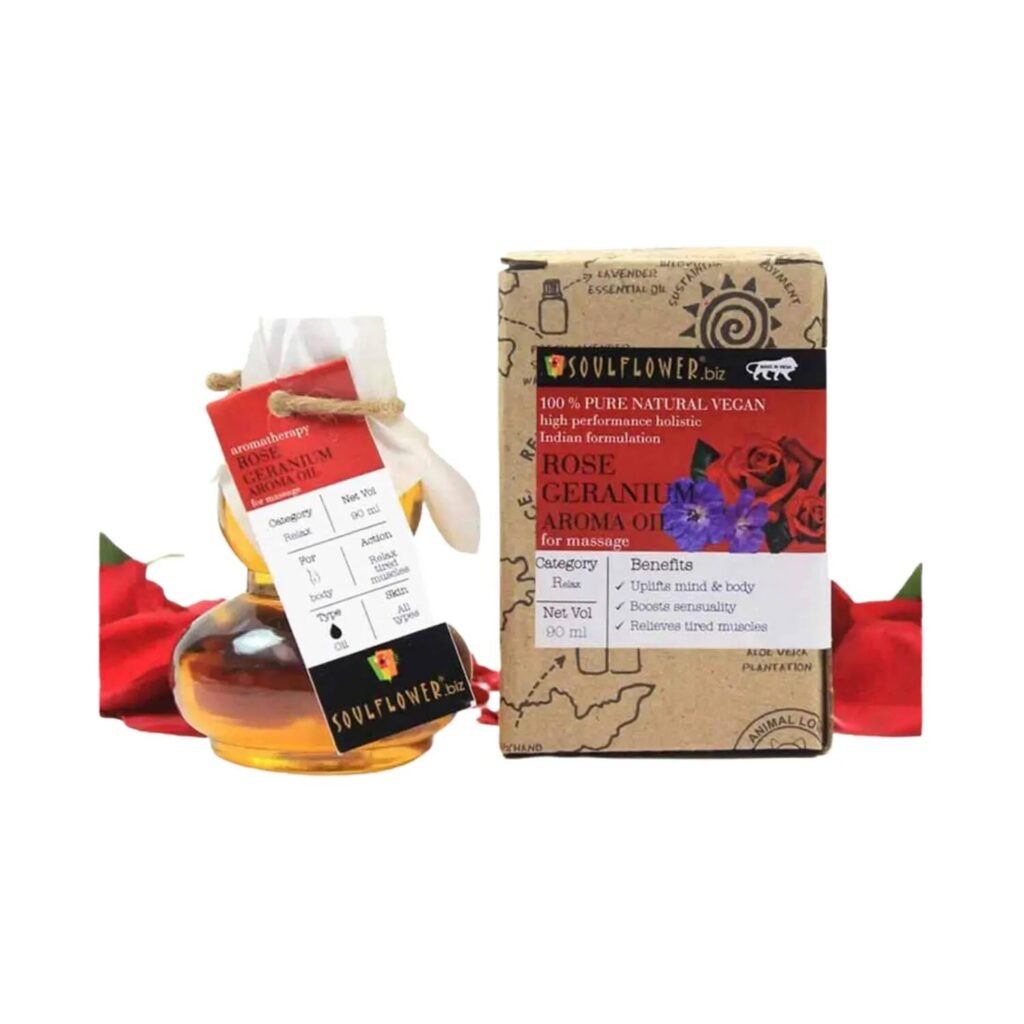 Soulflower Rose Geranium Aroma Massage Oil - (90ml) - Soulflower