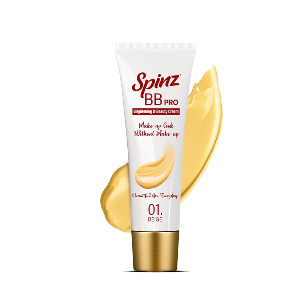 SpinZ Bb Pro Brightening & Beauty Full Coverage Radiant Face Cream With Spf 20 Pa++ (Beige 01) All-In-One Daily Cream With Silky Smooth Formula Instant Brightness, Covers Dark...