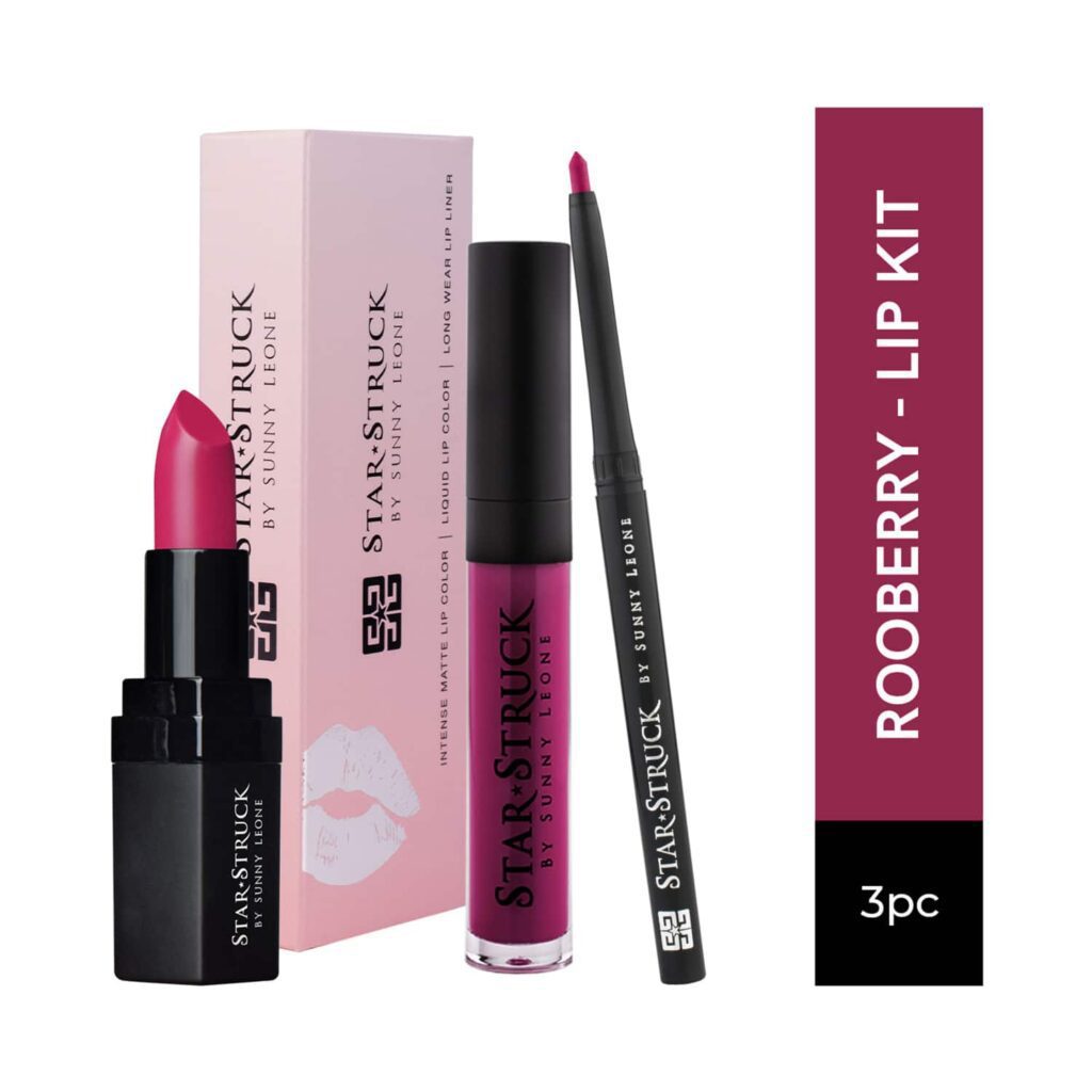 Star Struck by Sunny Leone Lip Gloss With Lip Liner & Lipstick Lip Kit - Rooberry (3 Pcs) - Star Struck by Sunny Leone