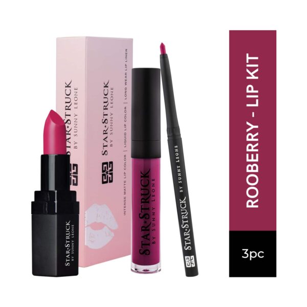 Star Struck by Sunny Leone Lip Gloss With Lip Liner & Lipstick Lip Kit - Rooberry (3 Pcs) - Star Struck by Sunny Leone
