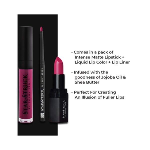 Star Struck by Sunny Leone Lip Gloss With Lip Liner & Lipstick Lip Kit - Rooberry (3 Pcs) - Star Struck by Sunny Leone