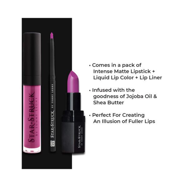 Star Struck by Sunny Leone Lip Gloss With Lip Liner & Lipstick Lip Kit - Purple Taffy (3 Pcs) - Star Struck by Sunny Leone