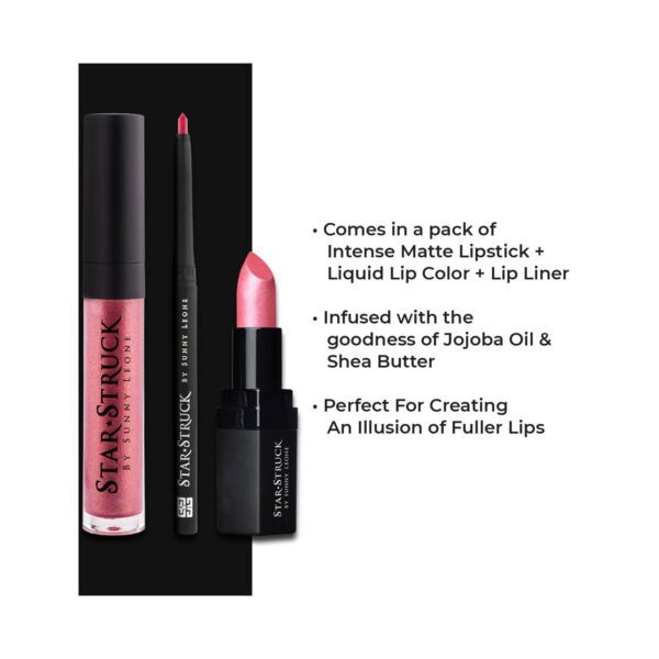 Star Struck by Sunny Leone Lip Gloss With Lip Liner & Lipstick Lip Kit - Berry Glimmer (3 Pcs) - Star Struck by Sunny Leone