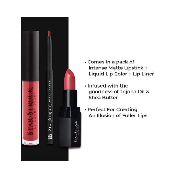 Star Struck by Sunny Leone Lip Gloss With Lip Liner & Lipstick Lip Kit - Coralicious (3 Pcs) - Star Struck by Sunny Leone