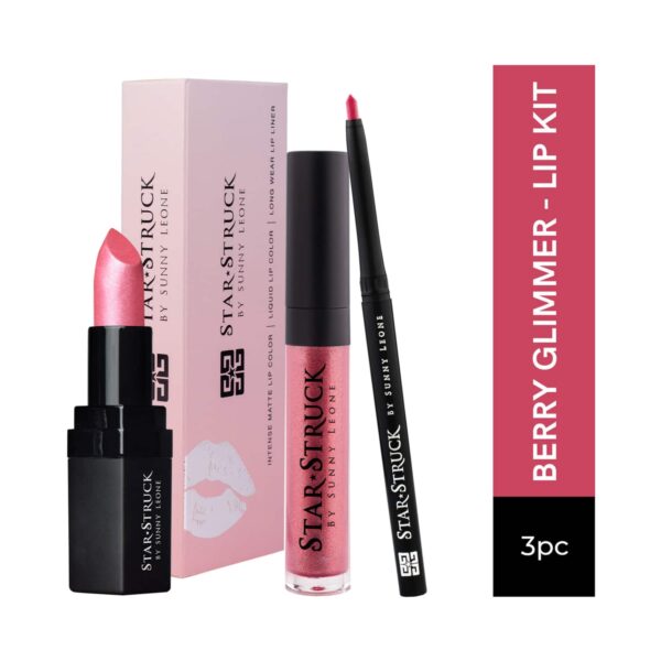 Star Struck by Sunny Leone Lip Gloss With Lip Liner & Lipstick Lip Kit - Berry Glimmer (3 Pcs) - Star Struck by Sunny Leone