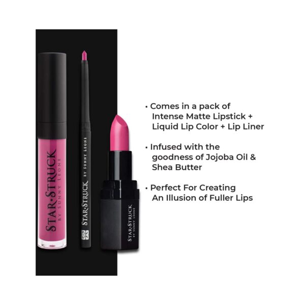 Star Struck by Sunny Leone Lip Gloss With Lip Liner & Lipstick Lip Kit - Kiss Me Pink (3 Pcs) - Star Struck by Sunny Leone