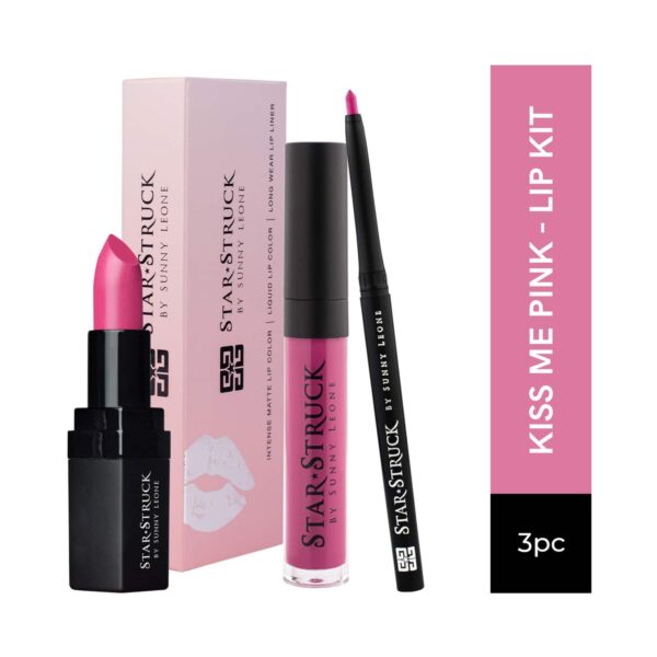 Star Struck by Sunny Leone Lip Gloss With Lip Liner & Lipstick Lip Kit - Kiss Me Pink (3 Pcs) - Star Struck by Sunny Leone