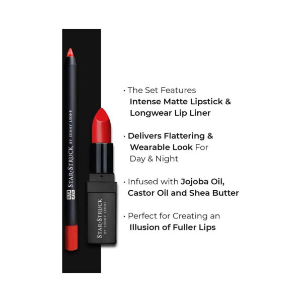 Star Struck by Sunny Leone Long Wear Lip Liner And Intense Matte Lipstick - Red Carpet (2 Pcs) - Star Struck by Sunny Leone