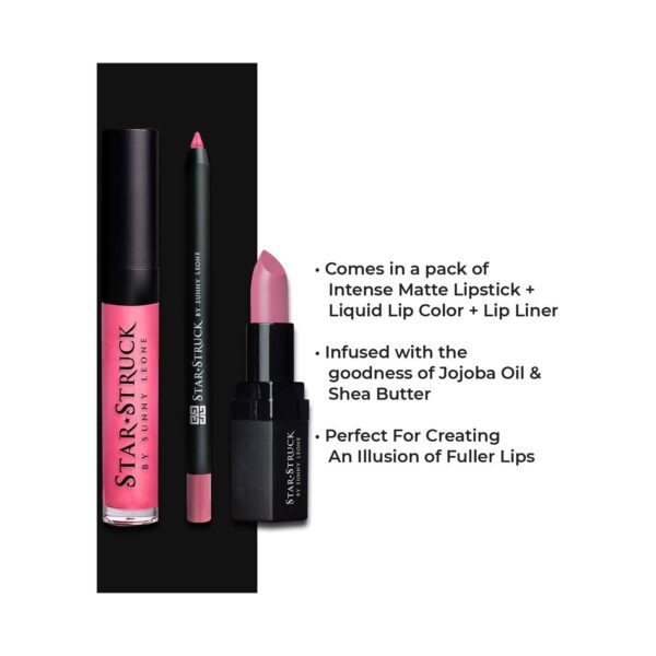 Star Struck by Sunny Leone Long Wear Lip Liner And Intense Matte Lipstick - Pink Peony (3 Pcs) - Star Struck by Sunny Leone