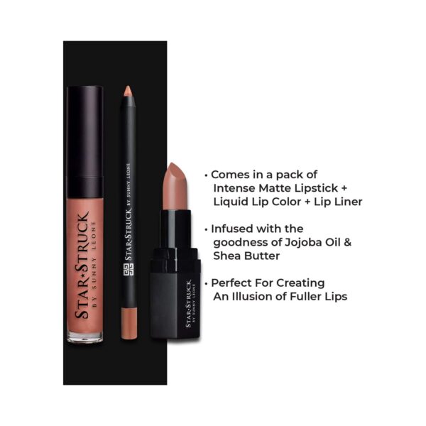 Star Struck by Sunny Leone Long Wear Lip Liner And Intense Matte Lipstick - Toffee (3 Pcs) - Star Struck by Sunny Leone