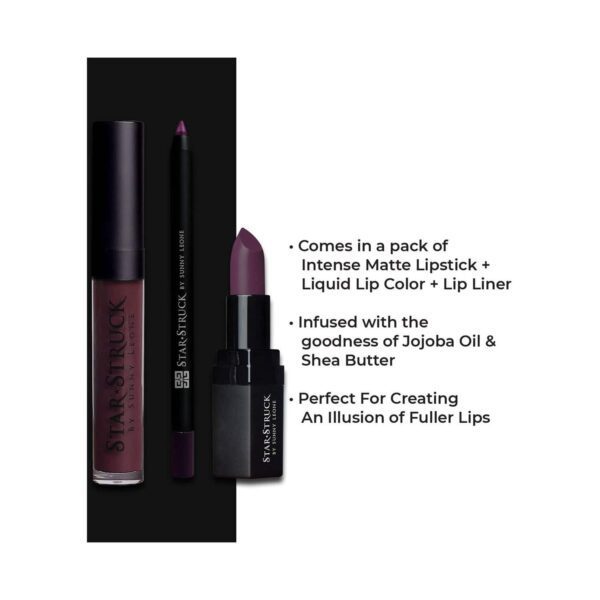 Star Struck by Sunny Leone Long Wear Lip Liner And Intense Matte Lipstick - Wine (3 Pcs) - Star Struck by Sunny Leone