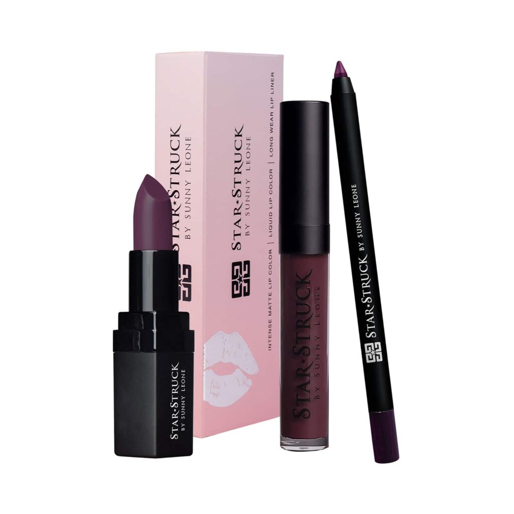 Star Struck by Sunny Leone Long Wear Lip Liner And Intense Matte Lipstick - Wine (3 Pcs) - Star Struck by Sunny Leone