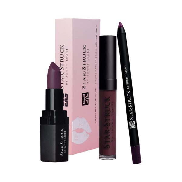 Star Struck by Sunny Leone Long Wear Lip Liner And Intense Matte Lipstick - Wine (3 Pcs) - Star Struck by Sunny Leone