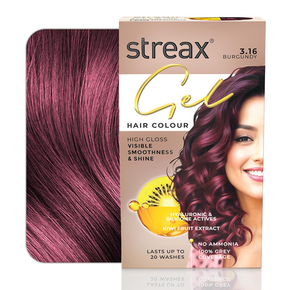 Streax Gel Hair Colour for women, Burgundy 3.16, 150 ml I Burgundy Hair colour I No ammonia hair color | 100% grey coverage