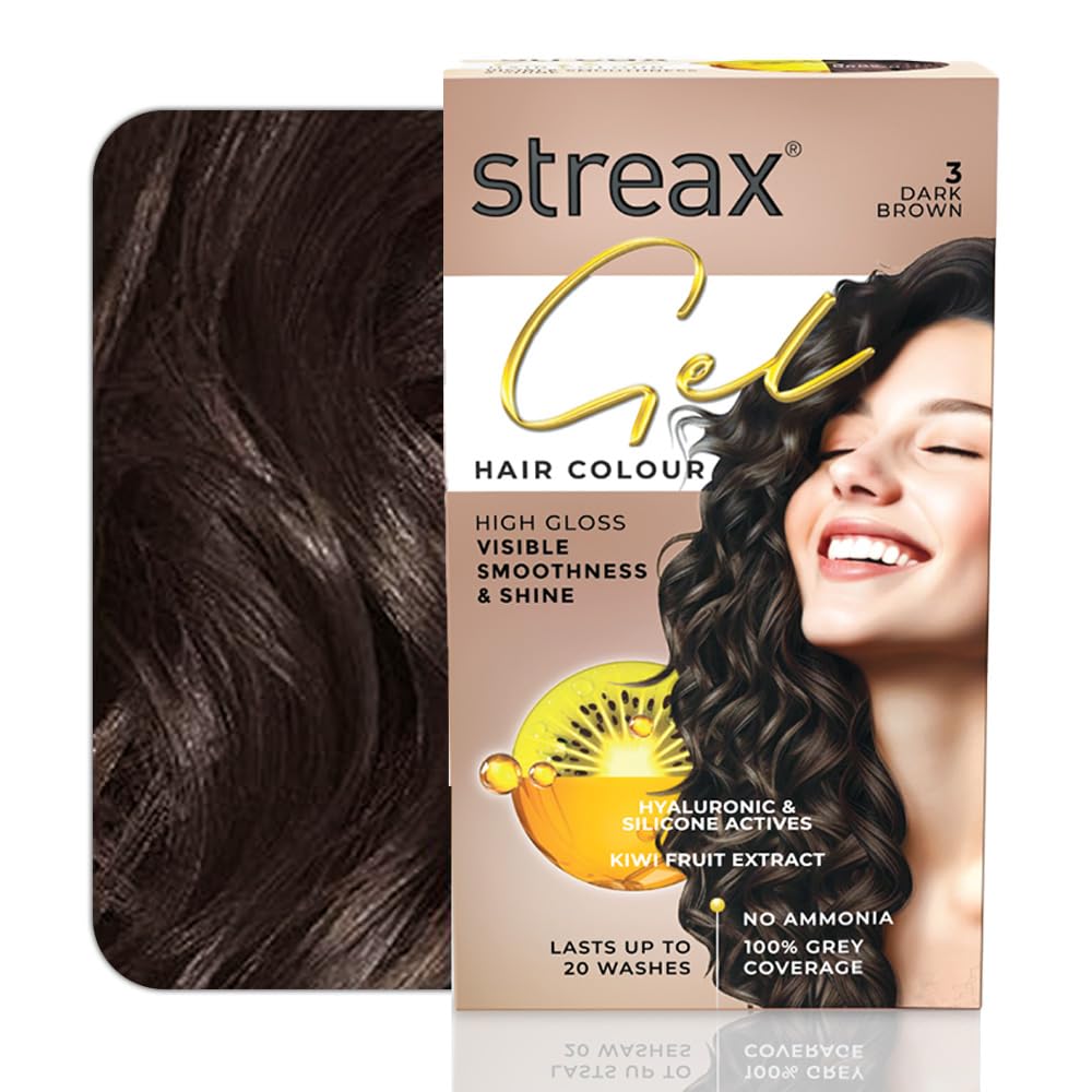 Streax Gel Hair Colour for women, Dark Brown 3, 150 ml I Brown Hair colour I No ammonia hair color | 100% grey coverage
