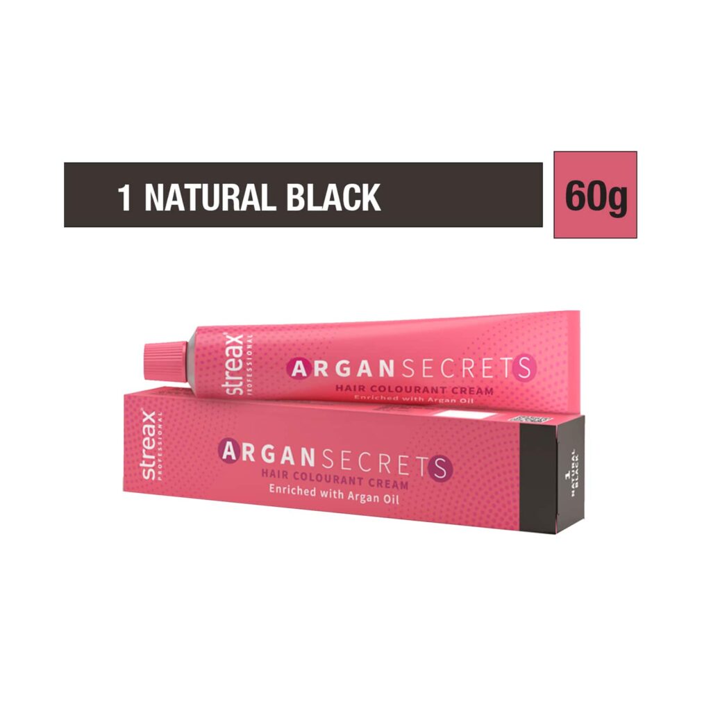 Streax Professional Argan Secrets Hair Colorant Cream - 1 Natural Black (60g) - Streax Professional