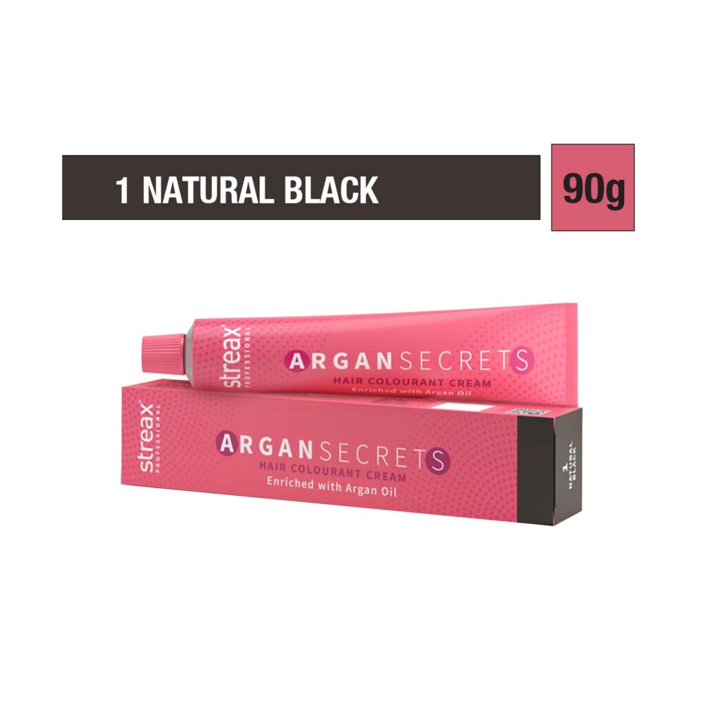 Streax Professional Argan Secrets Hair Colorant Cream - 1 Natural Black (90g) - Streax Professional