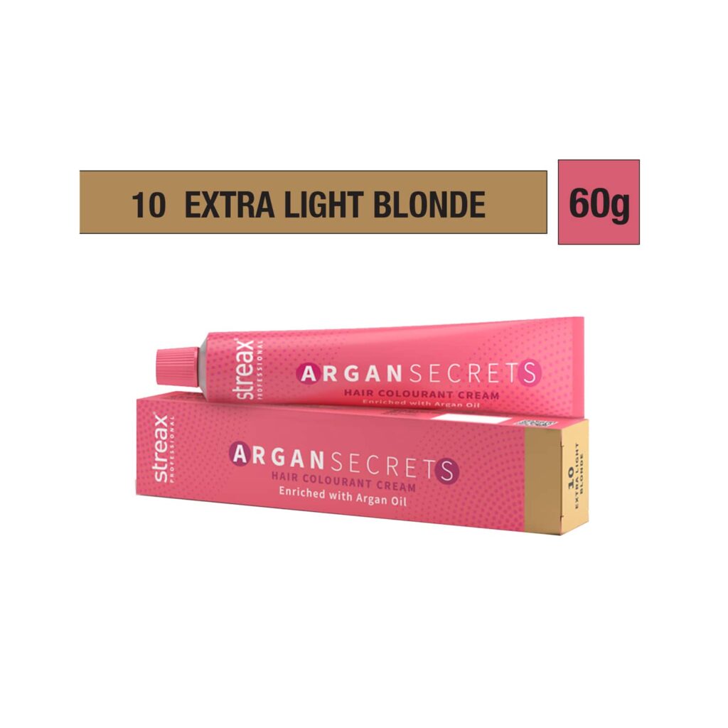 Streax Professional Argan Secrets Hair Colorant Cream - 10 Extra Light Blonde (60g) - Streax Professional