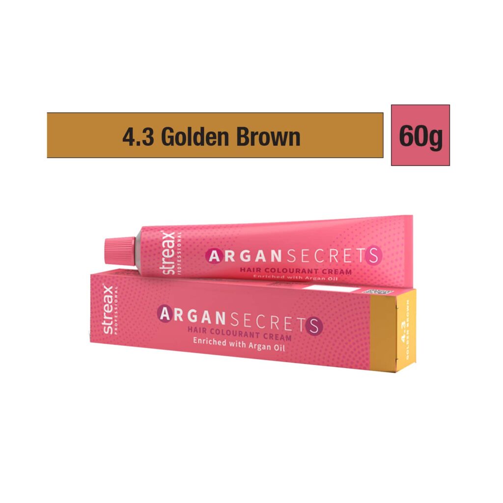 Streax Professional Argan Secrets Hair Colorant Cream - 4.3 Golden Brown (60g) - Streax Professional