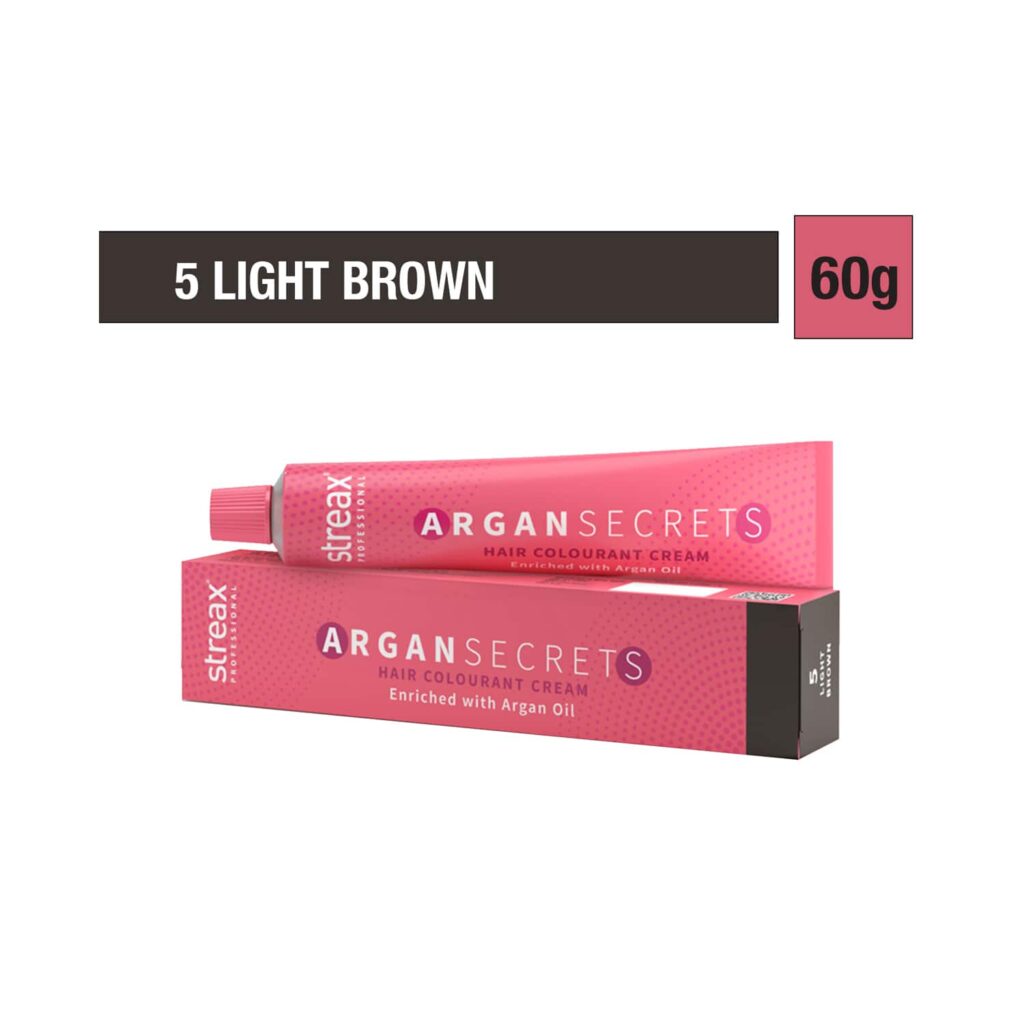 Streax Professional Argan Secrets Hair Colorant Cream - 5 Light Brown (60g) - Streax Professional