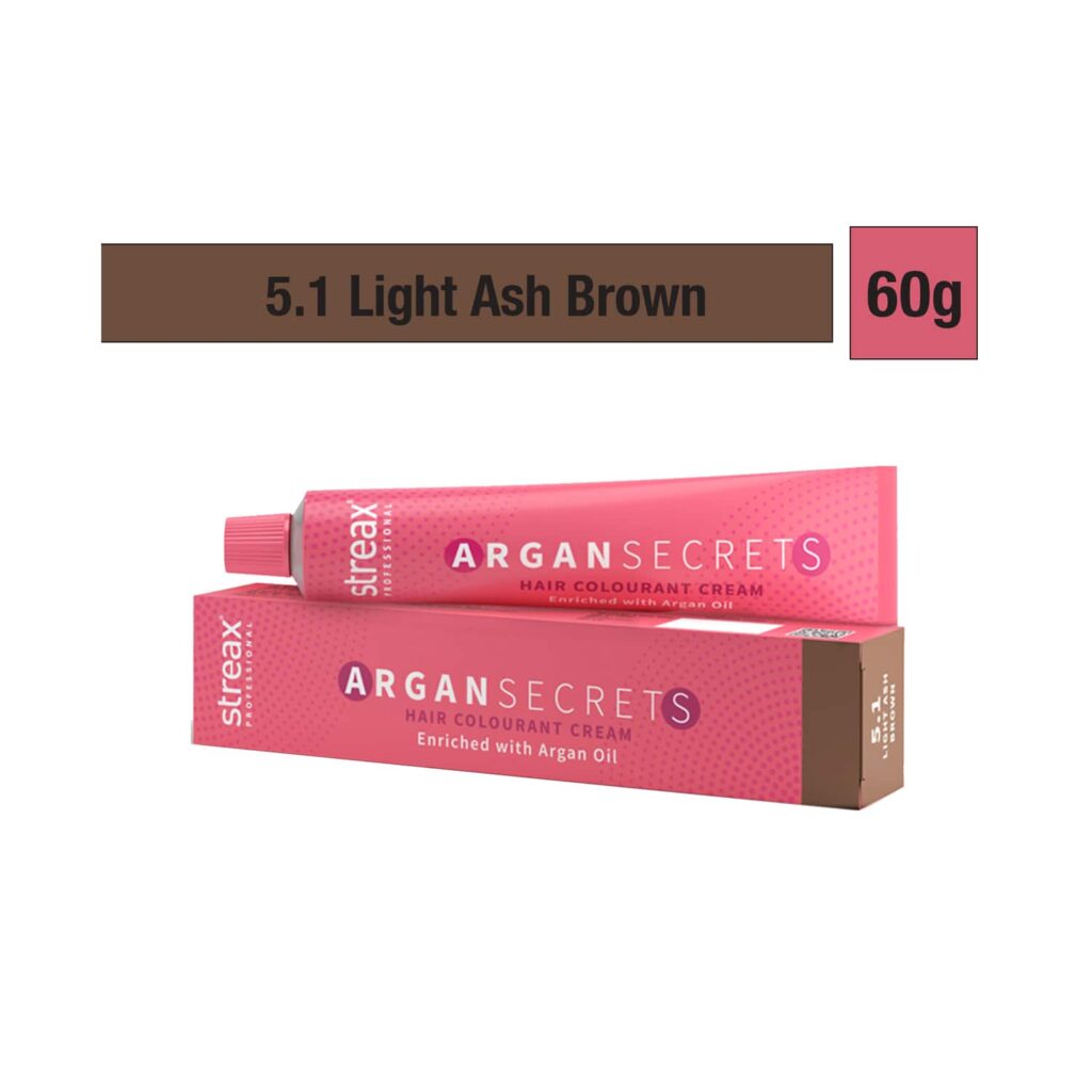 Streax Professional Argan Secrets Hair Colorant Cream - 5.1 Light Ash Brown (60g) - Streax Professional