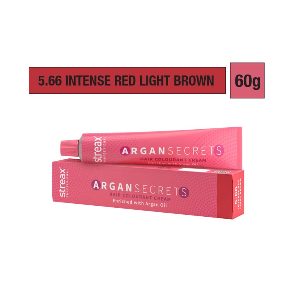Streax Professional Argan Secrets Hair Colorant Cream - 5.66 Intense Red Light Brown (60g) - Streax Professional