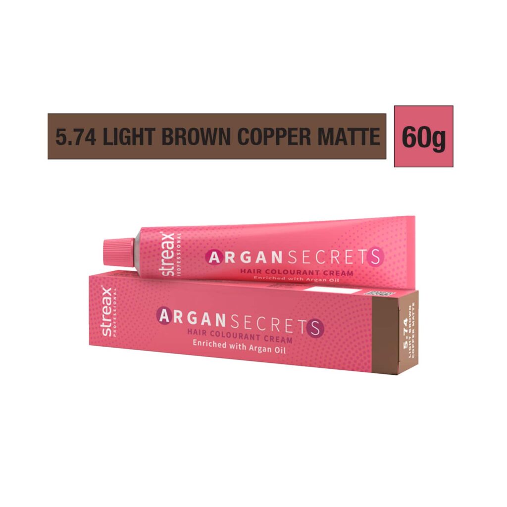 Streax Professional Argan Secrets Hair Colorant Cream - 5.74 Light Brown Copper Matte (60g) - Streax Professional
