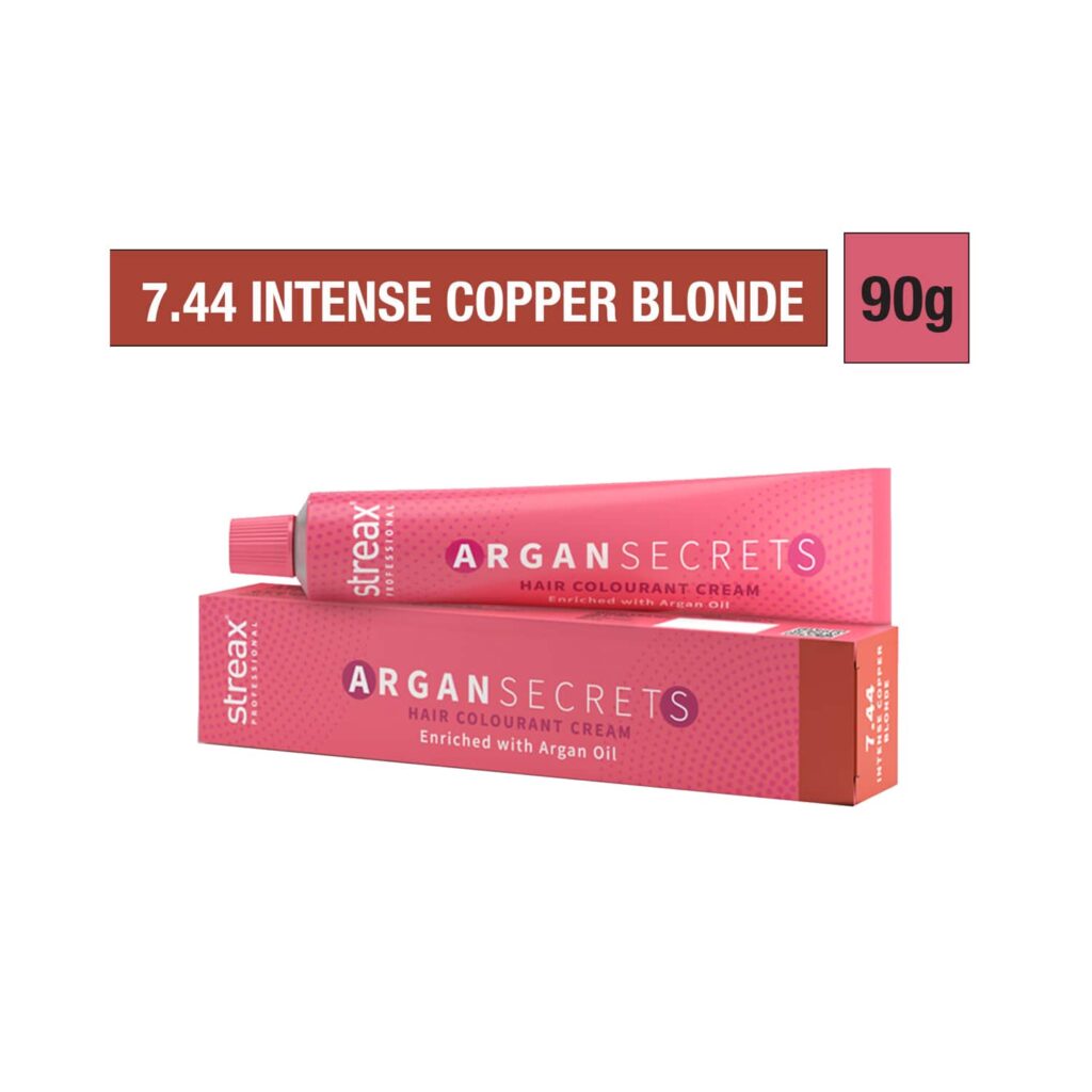 Streax Professional Argan Secrets Hair Colorant Cream - 7.44 Intense Copper Blonde (90g) - Streax Professional