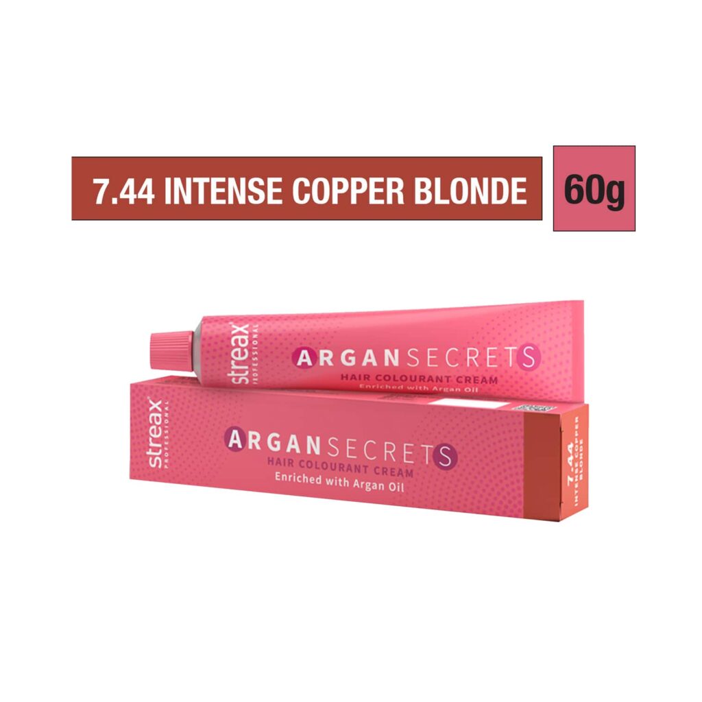 Streax Professional Argan Secrets Hair Colorant Cream - 7.44 Intense Copper Blonde (60g) - Streax Professional