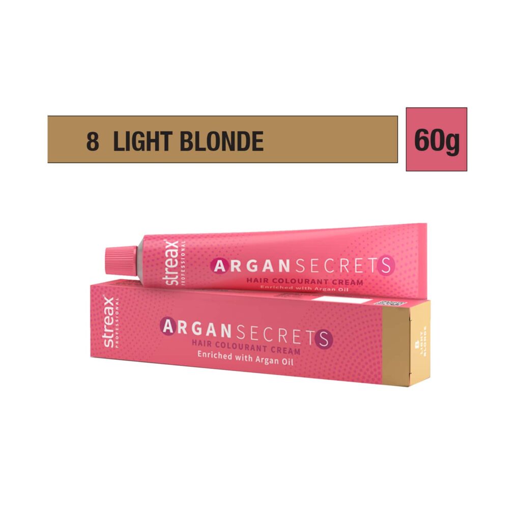 Streax Professional Argan Secrets Hair Colorant Cream - 8 Light Blonde (60g) - Streax Professional