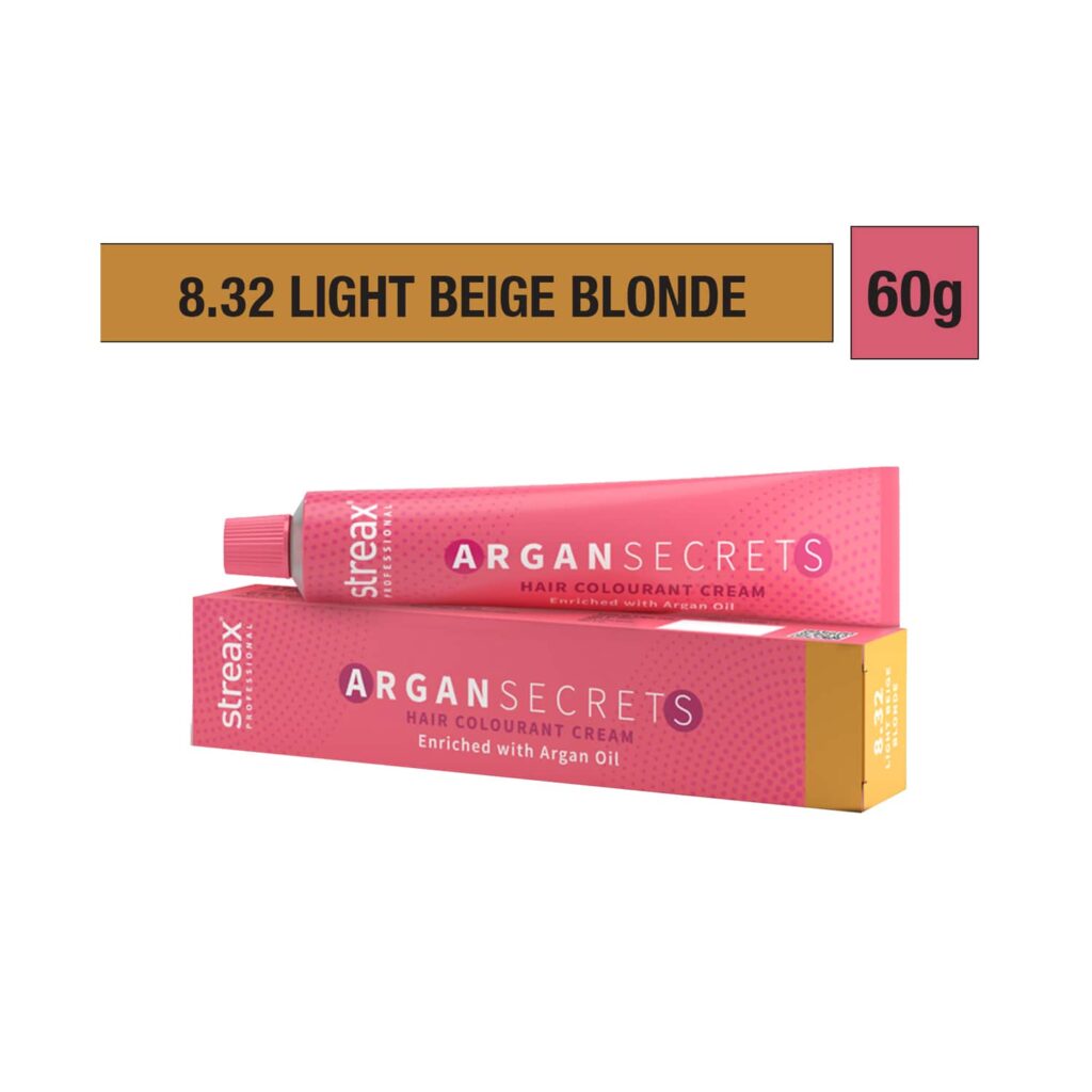 Streax Professional Argan Secrets Hair Colorant Cream - 8.32 Light Beige Blonde (60g) - Streax Professional